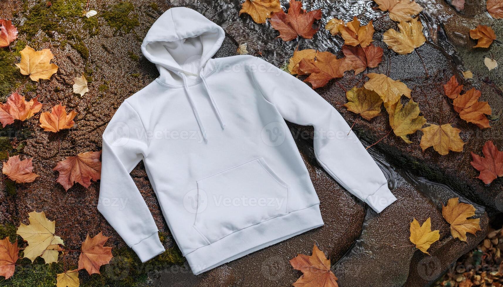 A cozy hoodie mockup set against an autumn backdrop photo