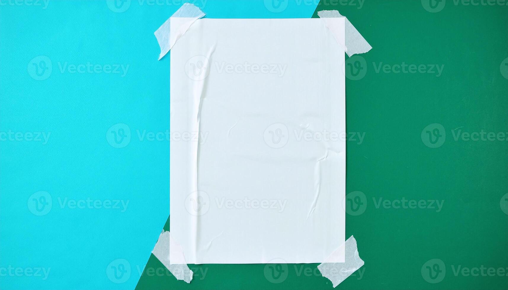 Blank Poster Paper on Blue Background photo