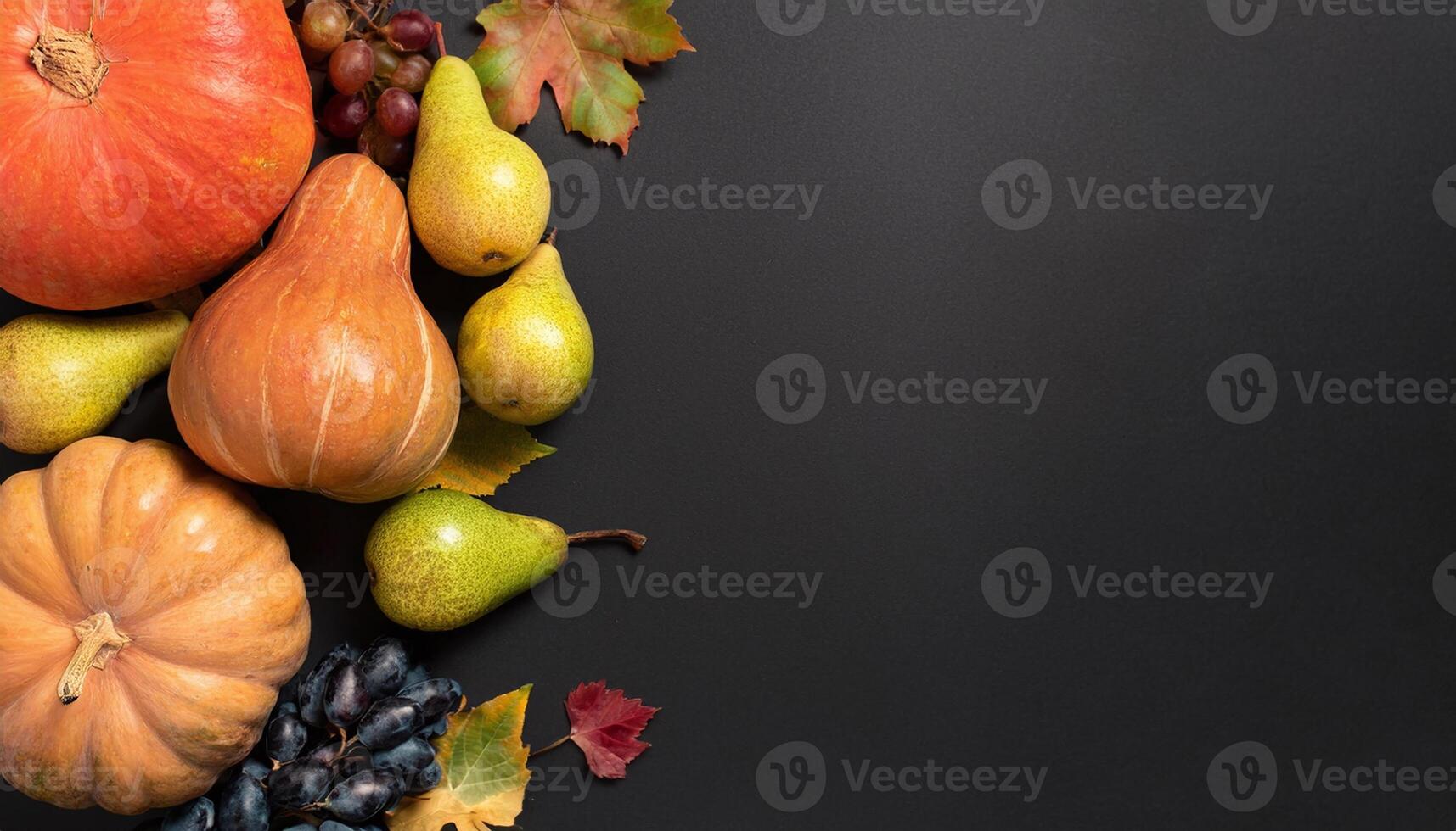 beautiful assortment of autumn fruits accompanied by colorful autumn leaves photo