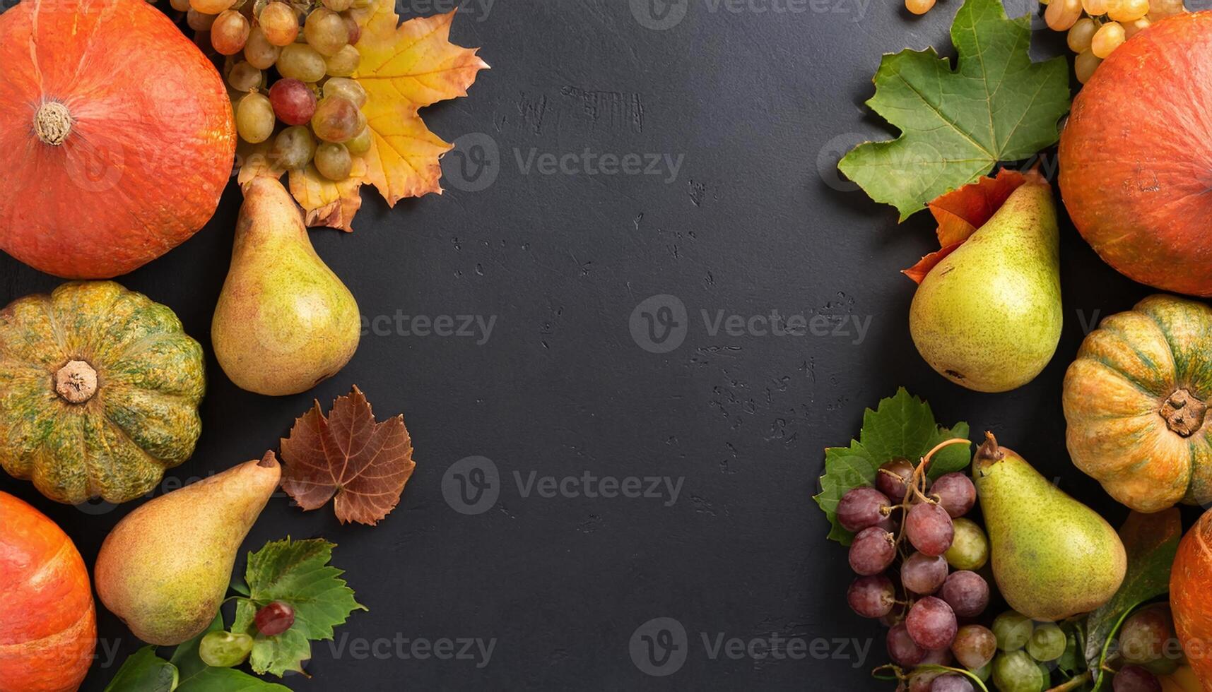 beautiful assortment of autumn fruits accompanied by colorful autumn leaves photo