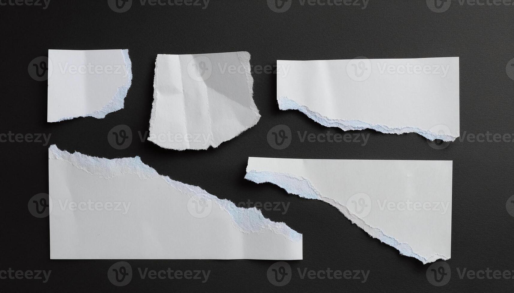 Torn and Ripped Paper Pieces with Rough Edges Isolated on Black Background photo