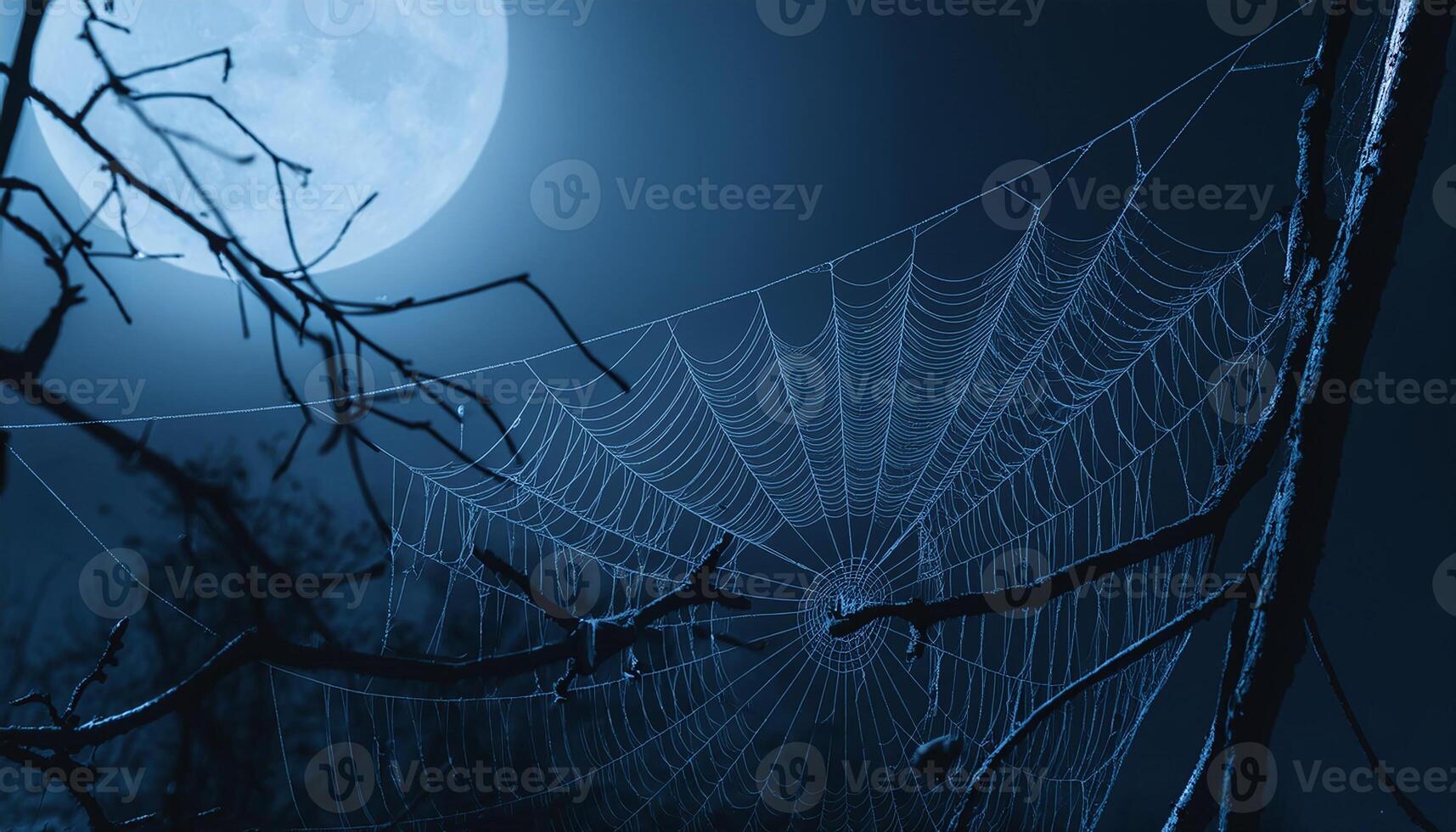 intricate cobweb illuminated in dark eerie setting photo