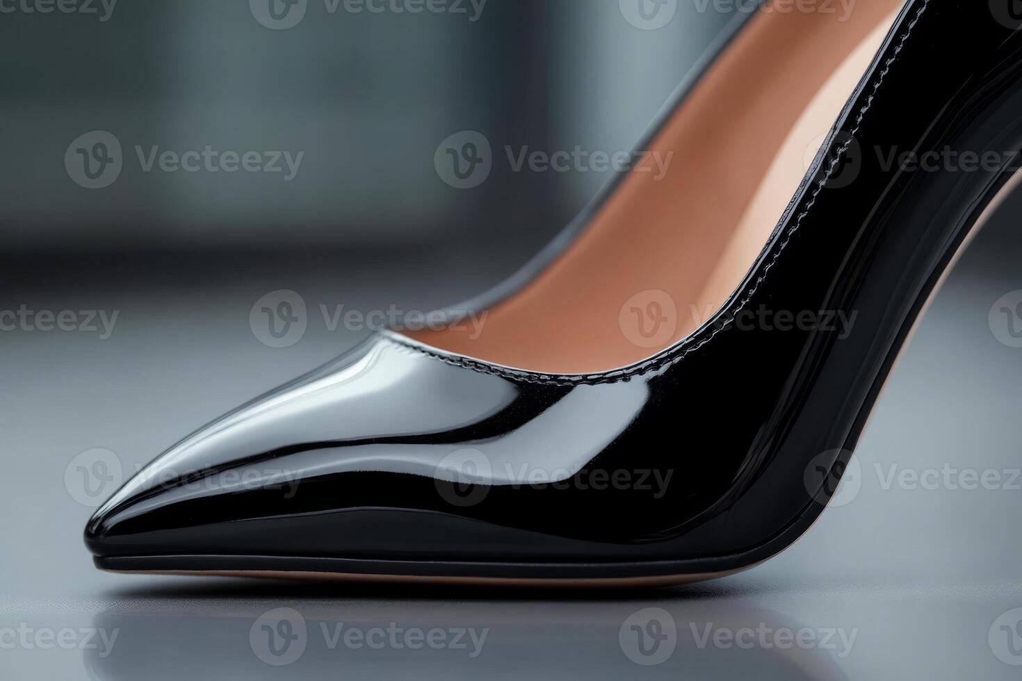 Elegant black patent leather high heel shoe. Glossy finish for formal wear photo