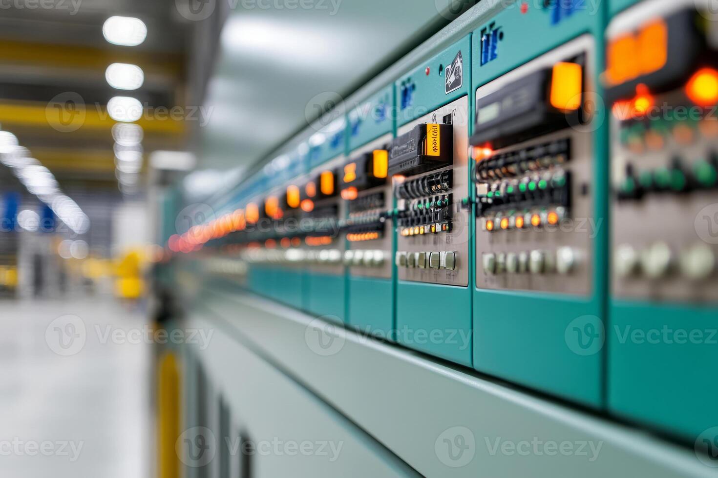 Control panel with colored switches and indicator lights. Engineering and automation processes photo