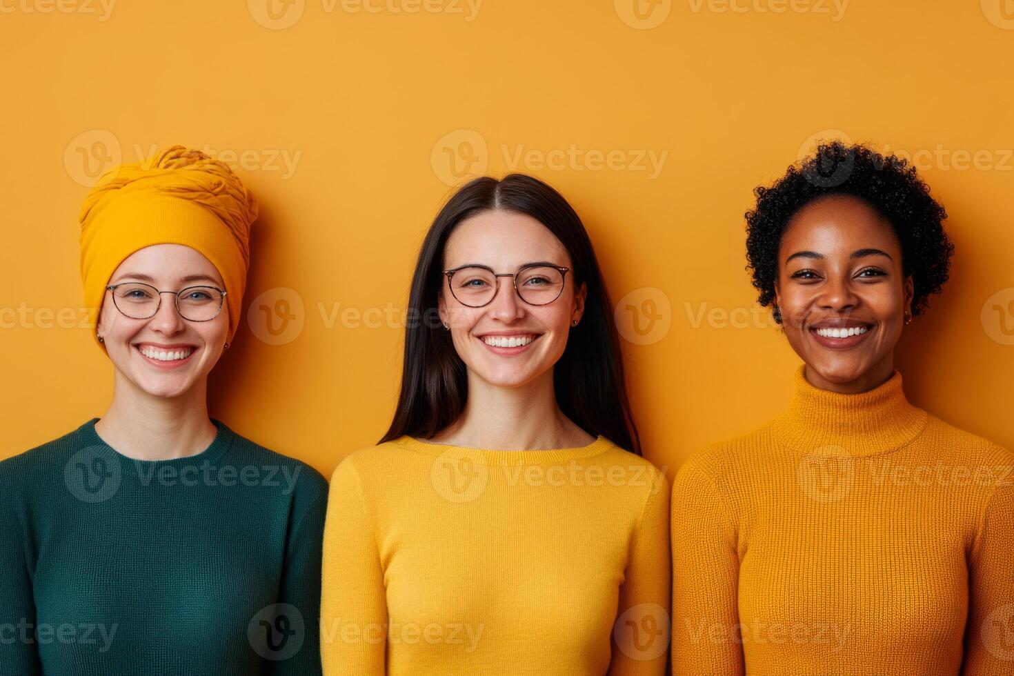 Diverse group of women standing close and smiling brightly. Unity and friendship photo