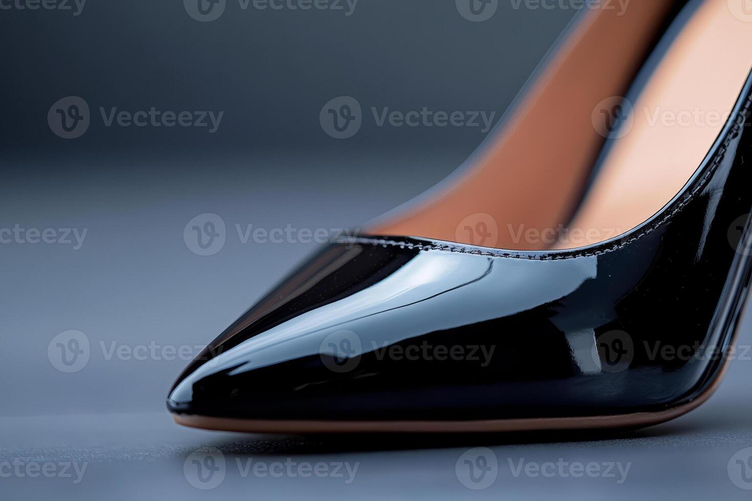 Elegant black patent leather high heel shoe. Glossy finish for formal wear photo