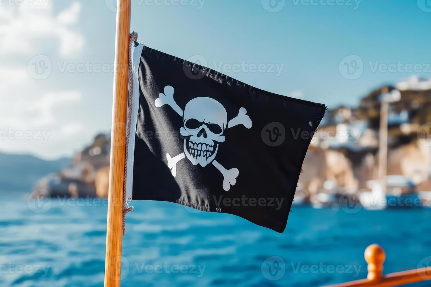Pirate flag with a skull and crossbones symbol photo