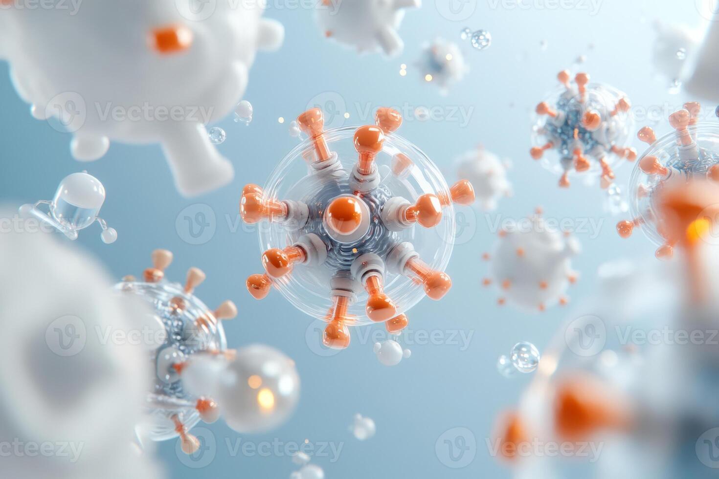 Virus robotic structure with mechanical components floating in a biological environment photo