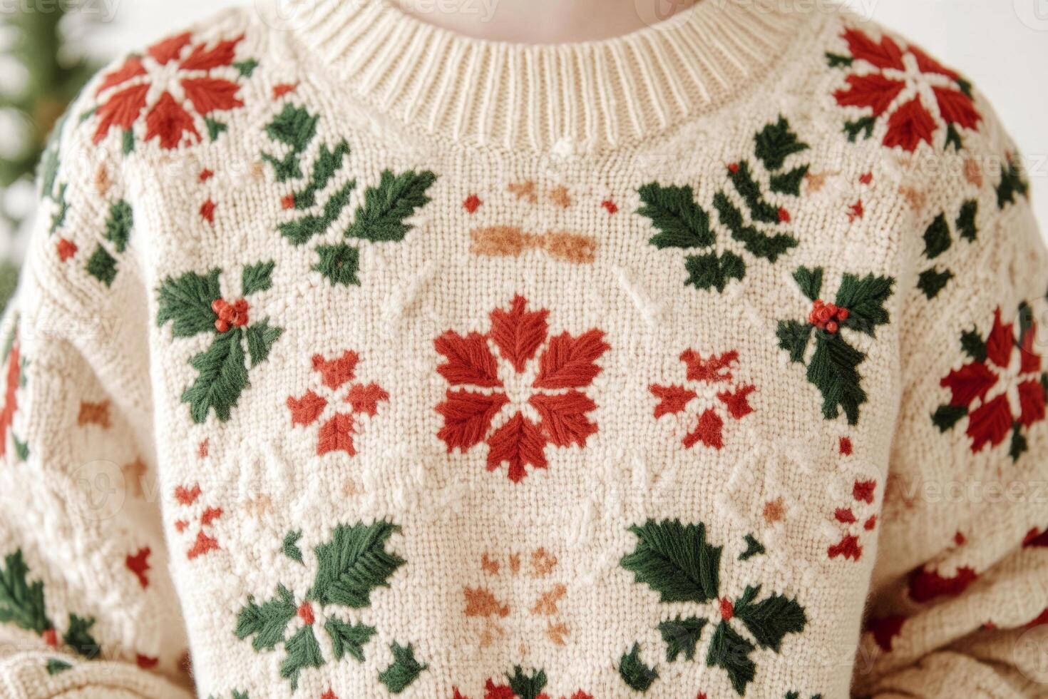Cozy Christmas sweater with festive patterns photo
