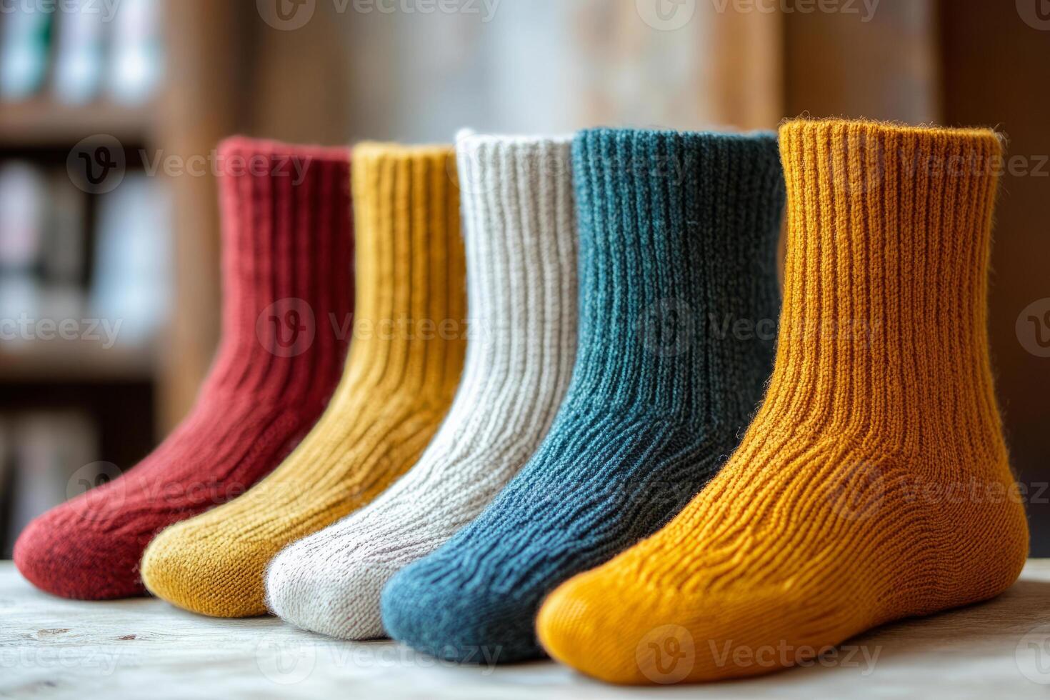 Wool socks neatly arranged in a row photo