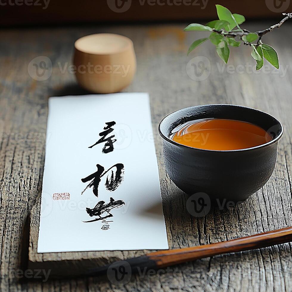 A cup of tea and a chopstick on a table photo