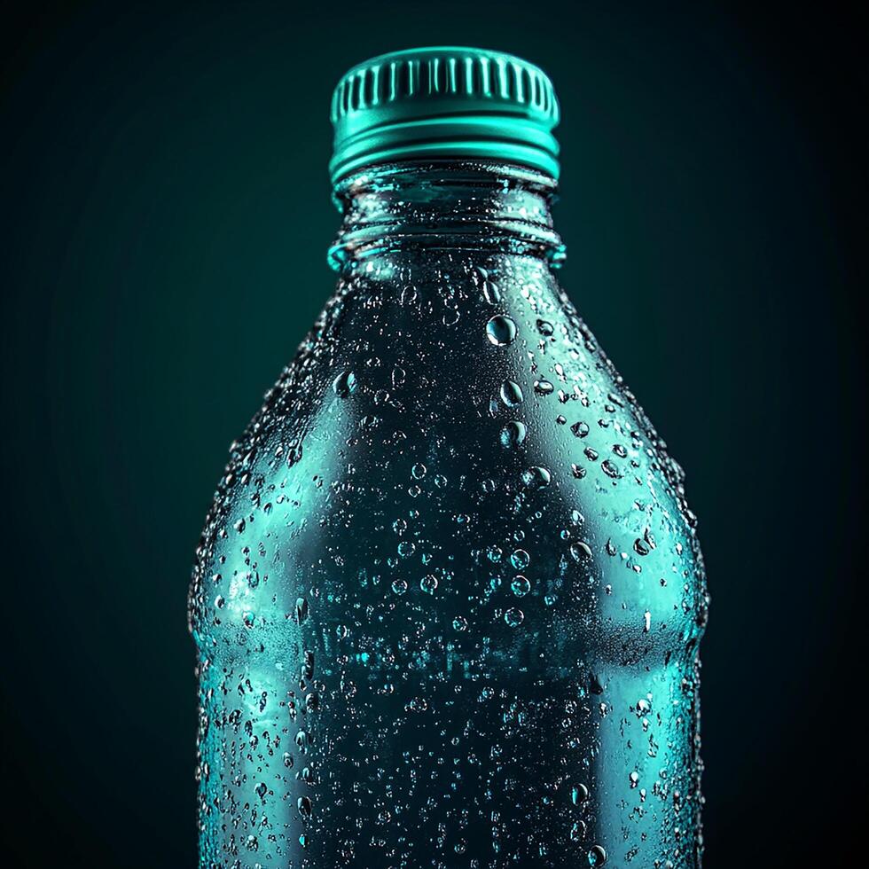 A bottle of water with water droplets on it photo