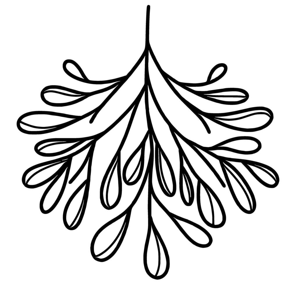 A black and white drawing of a branch with leaves vector