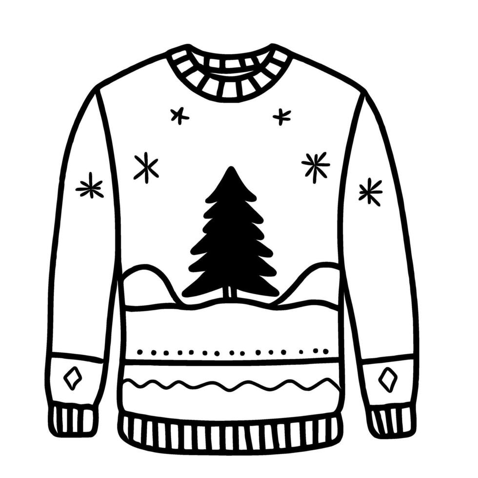 Ugly sweater with tree and snow illustration vector