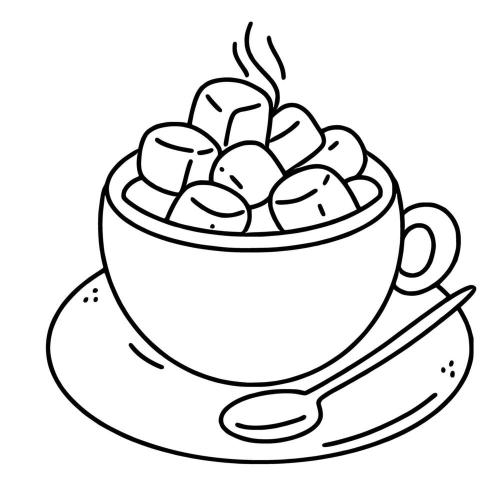 Hot chocolate with marshmallows coloring page vector