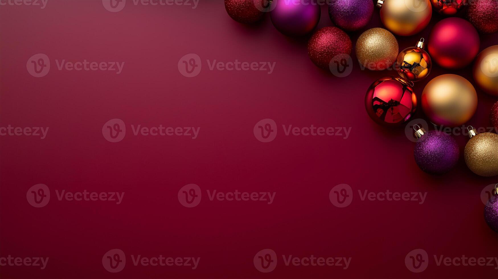 Elegant Christmas ornaments on a vibrant backdrop creating perfect copy space for holiday messages photo