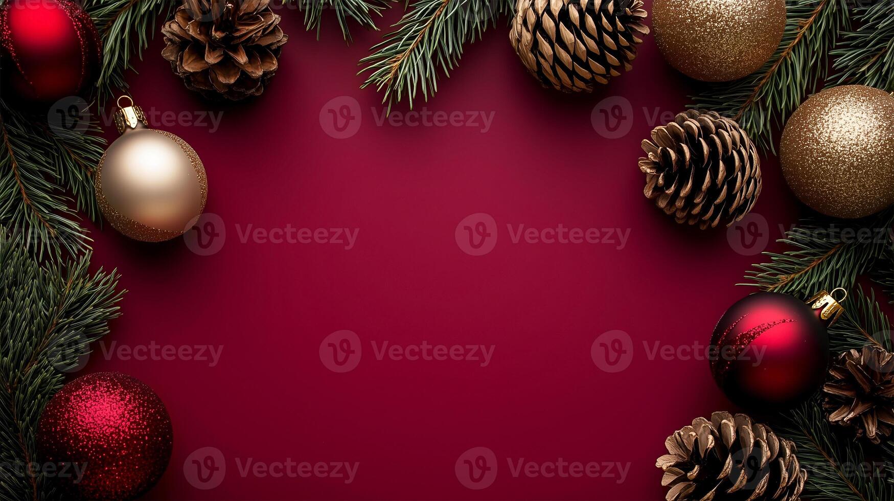 Festive Christmas background with ornaments and pinecones perfect for holiday greetings photo