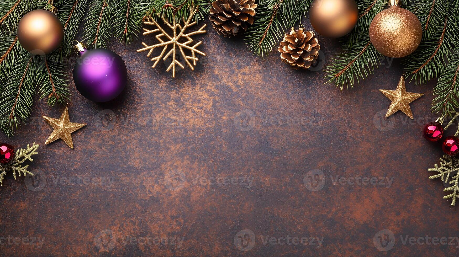 Festive holiday decorations with ornaments and pine branches creating a Christmas-themed backdrop photo