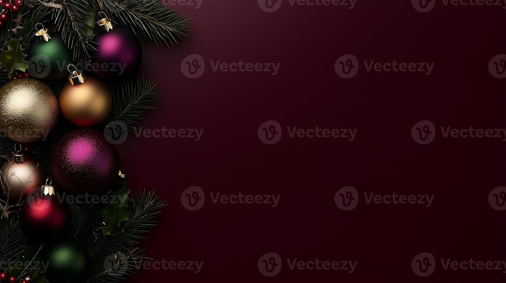 Elegant Christmas background with colorful ornaments and ample text space for holiday greetings photo