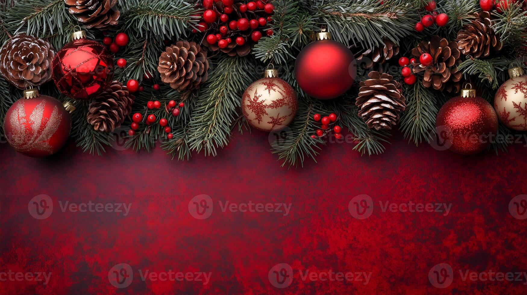 Festive Christmas background with decorations and ample space for holiday greetings photo
