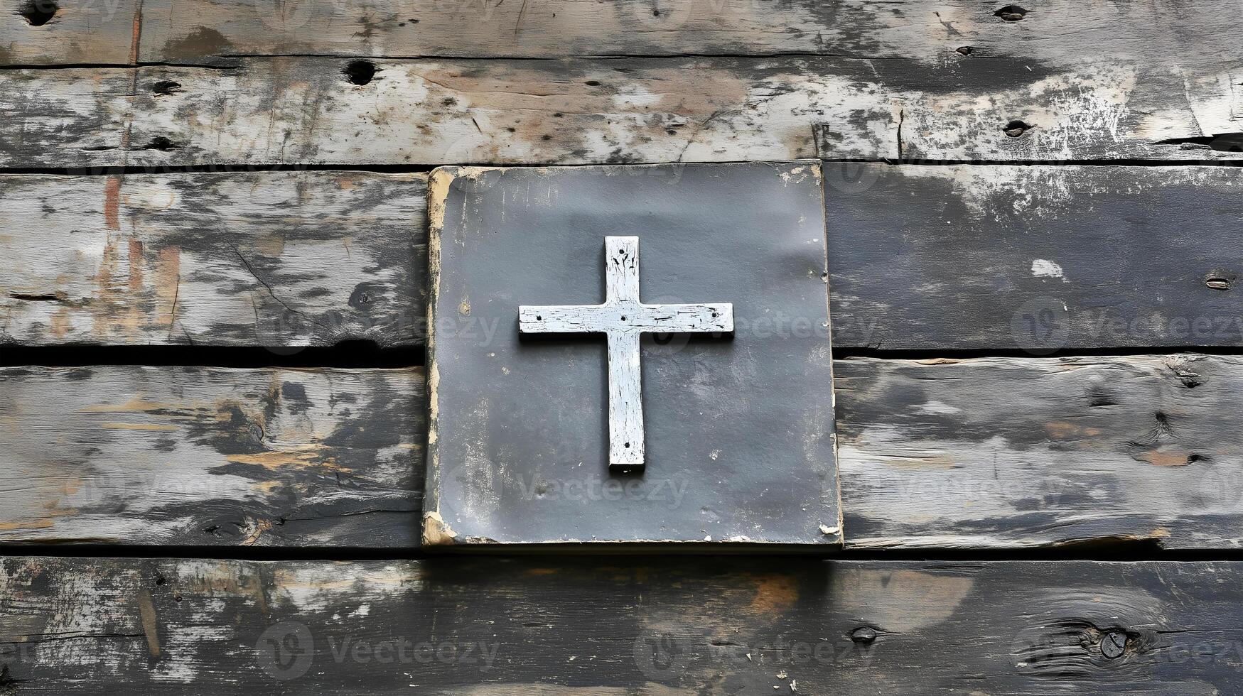 Cross on a wooden background with an open book symbolizing faith and reflection photo