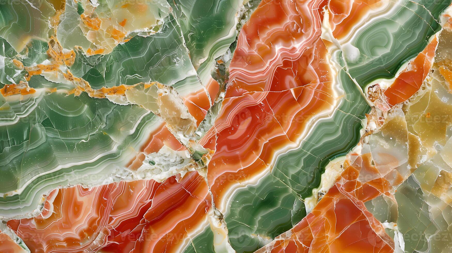 Vibrant jasper stone texture background featuring intricate patterns in green and orange hues photo