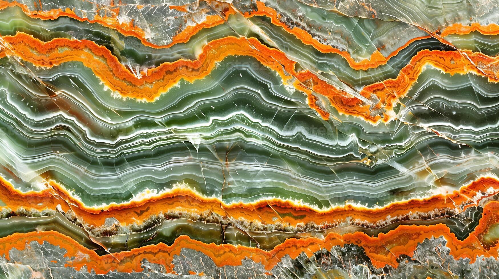 Beautiful jasper stone texture with vibrant orange and green bands on a natural surface photo