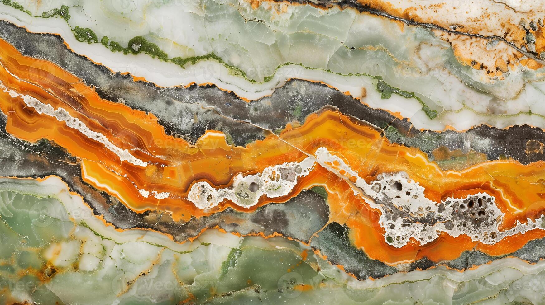 Vibrant orange and green bands in a natural jasper stone texture background photo