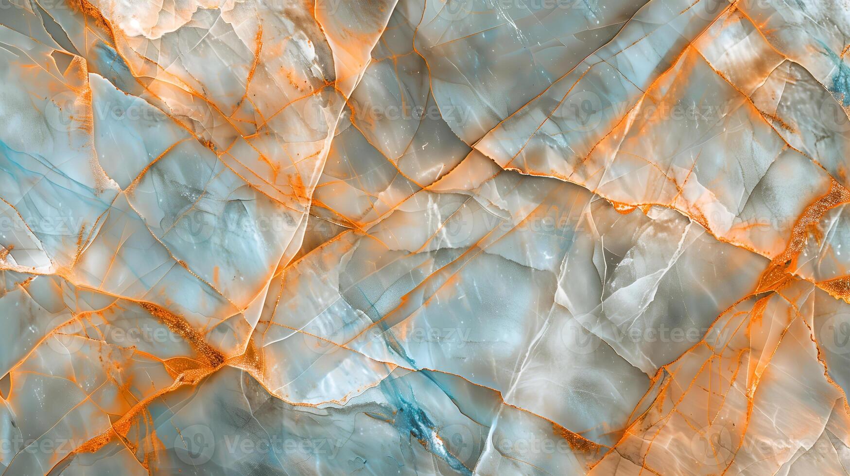 Elegant marble texture in shades of blue and orange with intricate veins and patterns photo