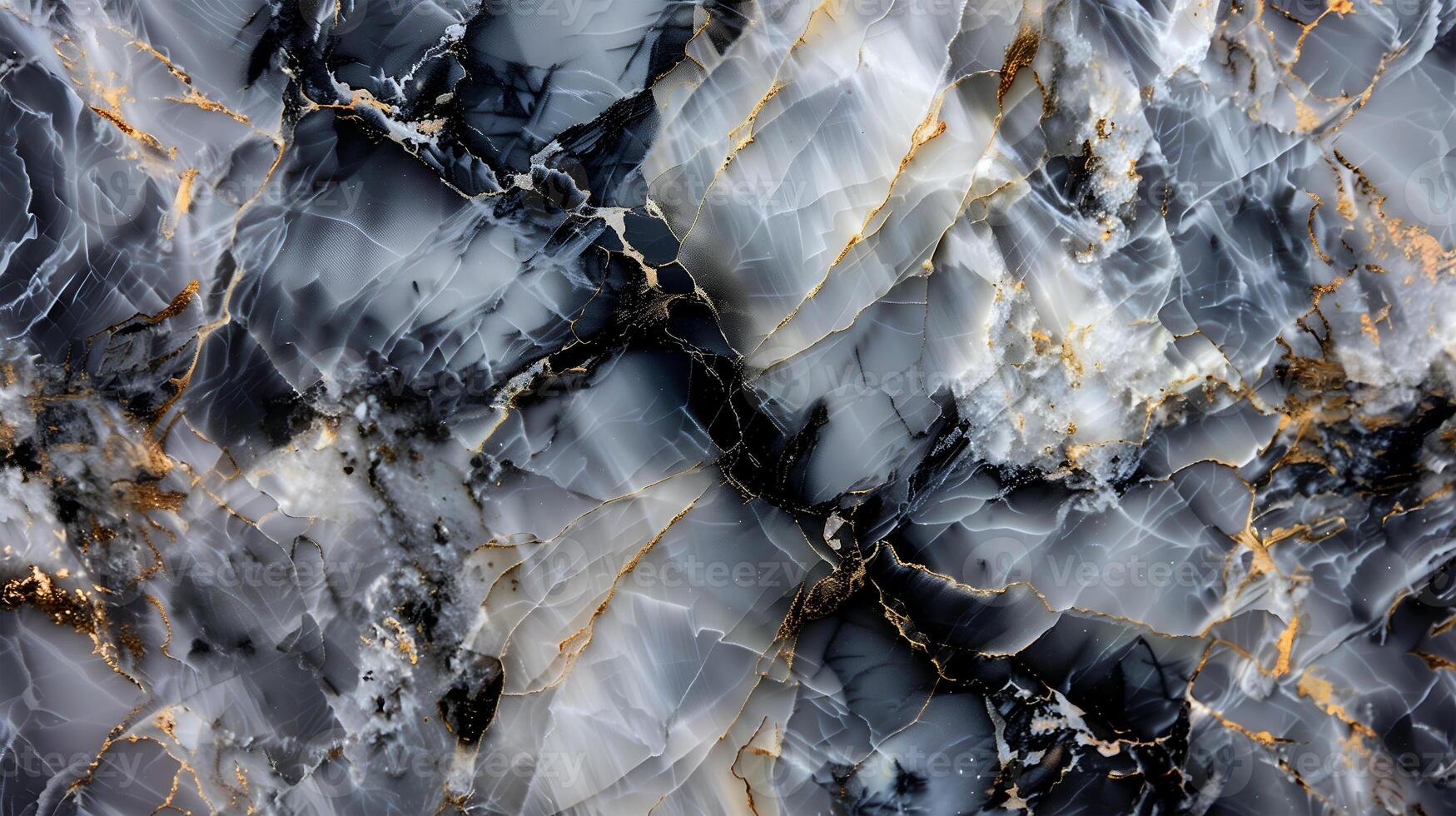 Elegant marble texture background with black and white swirls accented by golden veins photo