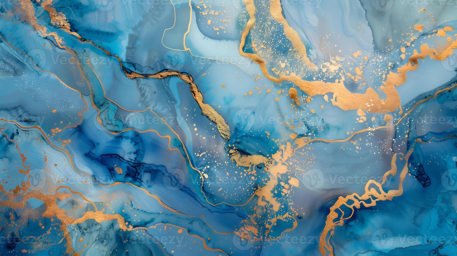 Elegant blue marble texture background with golden veins and swirling patterns for creative projects photo
