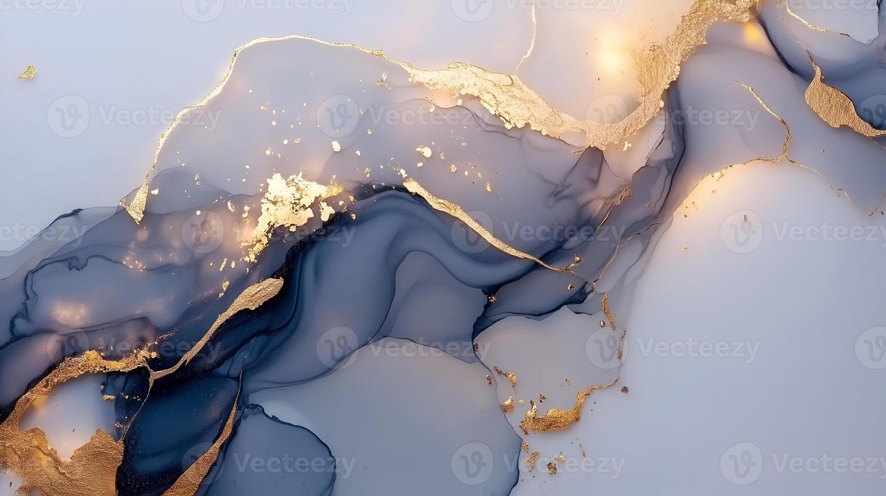 Elegant marble texture background featuring soft blue and gold accents with fluid patterns photo