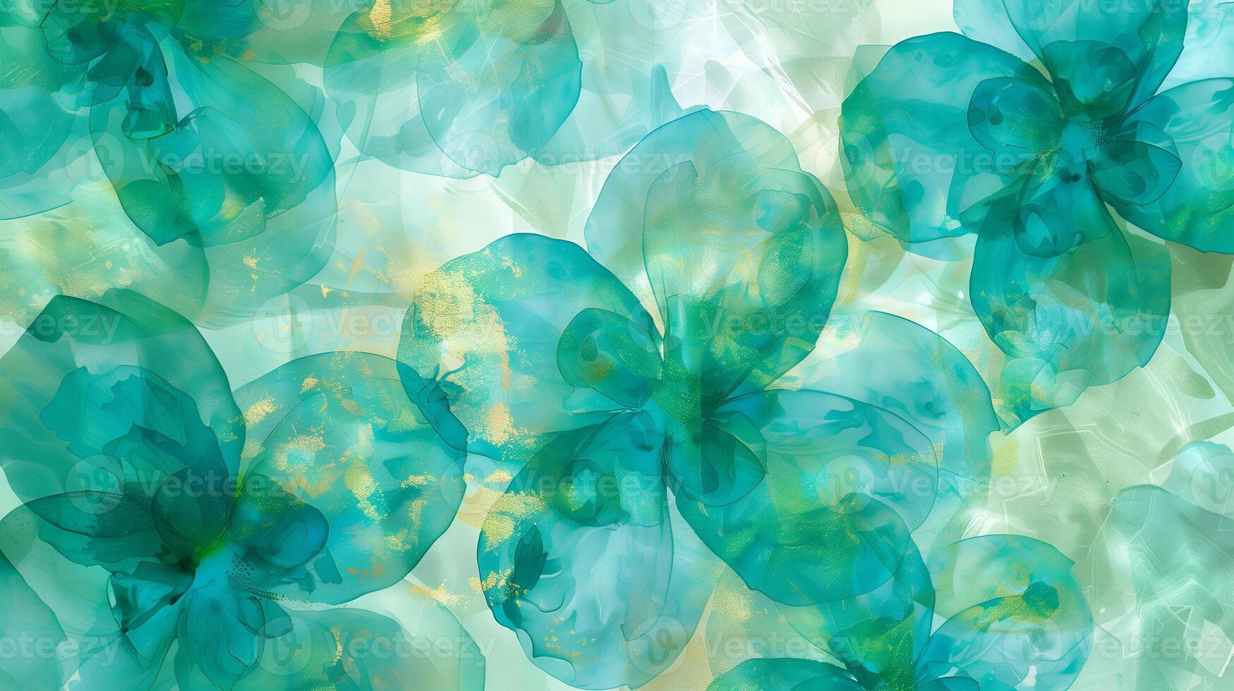 Delicate teal flowers on a swirling marble ink background creating a serene artistic atmosphere photo