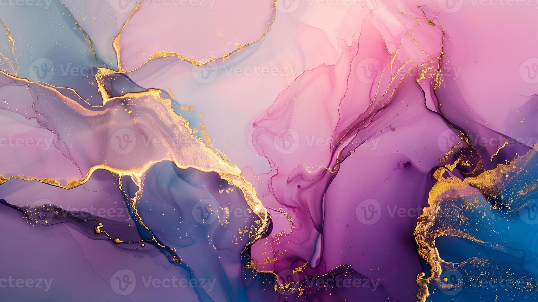 Elegant marble ink background showcasing flowing purple and pink hues with golden accents photo