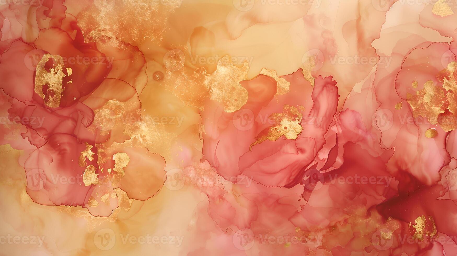Abstract marble ink background featuring warm tones and floral patterns with gold accents photo