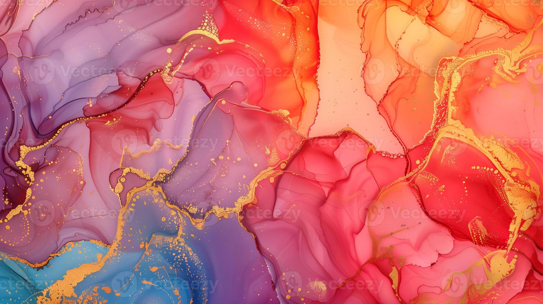 Colorful marble ink background with swirling patterns in vibrant shades and gold accents photo