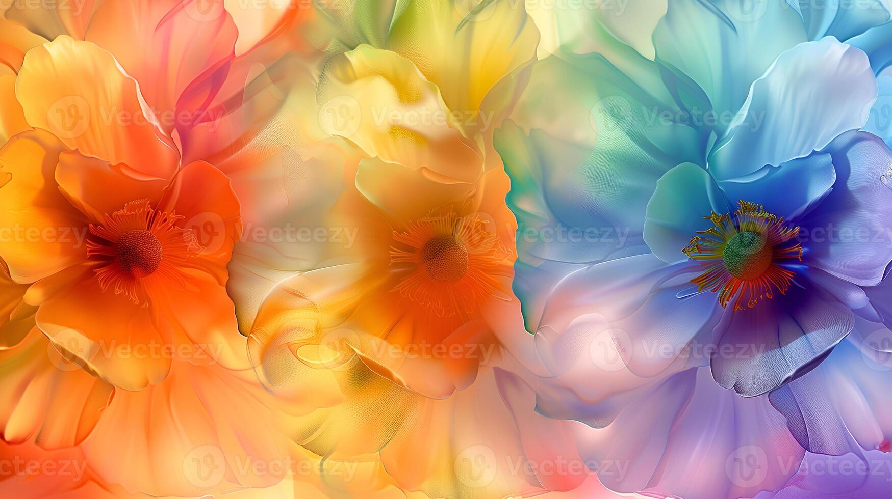 Vibrant floral patterns blend with marble ink background in a colorful abstract design photo
