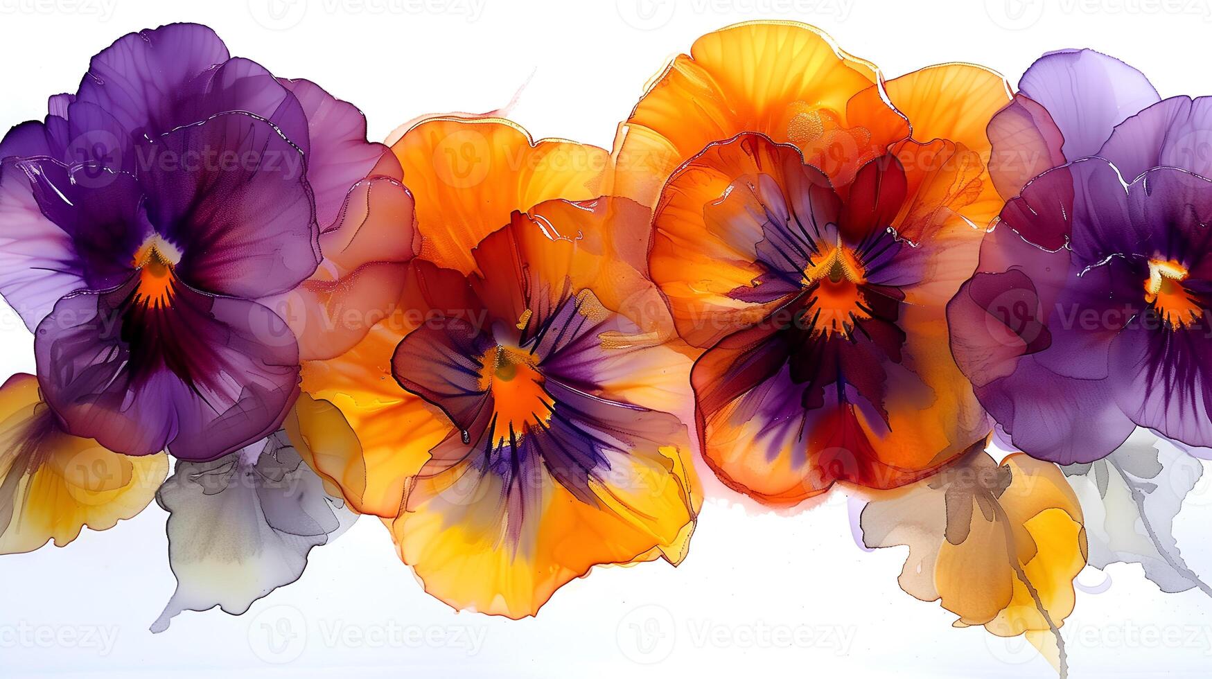 Colorful pansy flowers arranged beautifully on a marble ink background photo