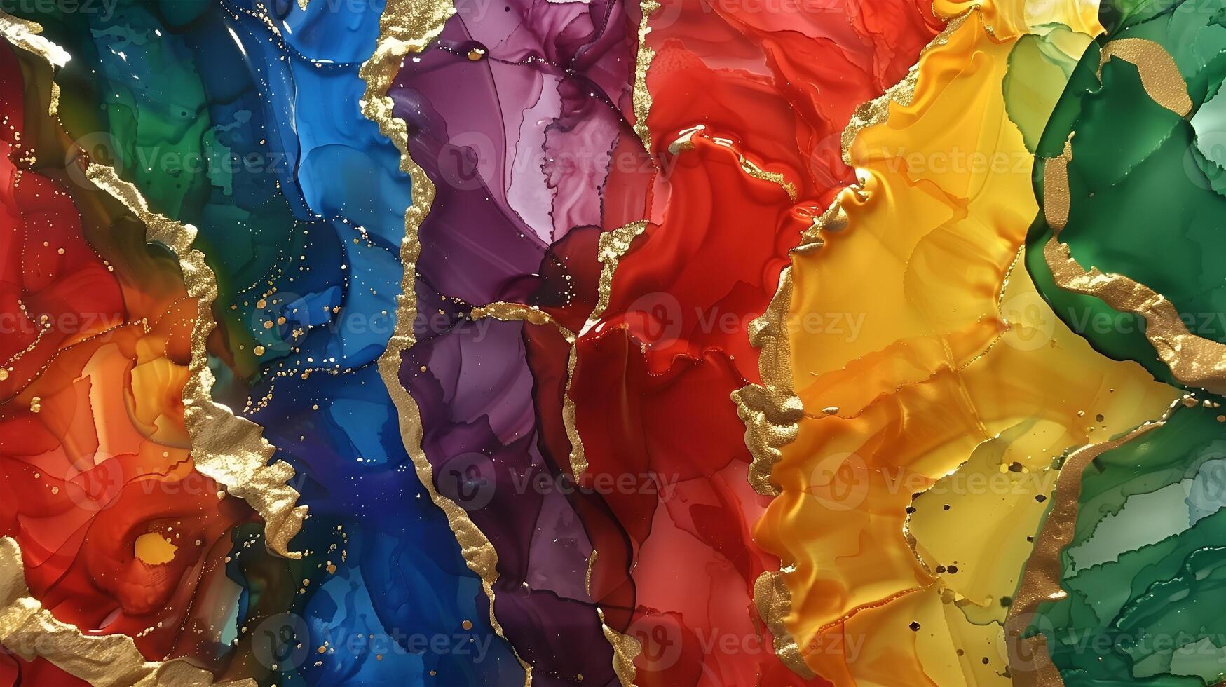 Colorful marble ink background design with vibrant swirls and gold accents for creative projects photo