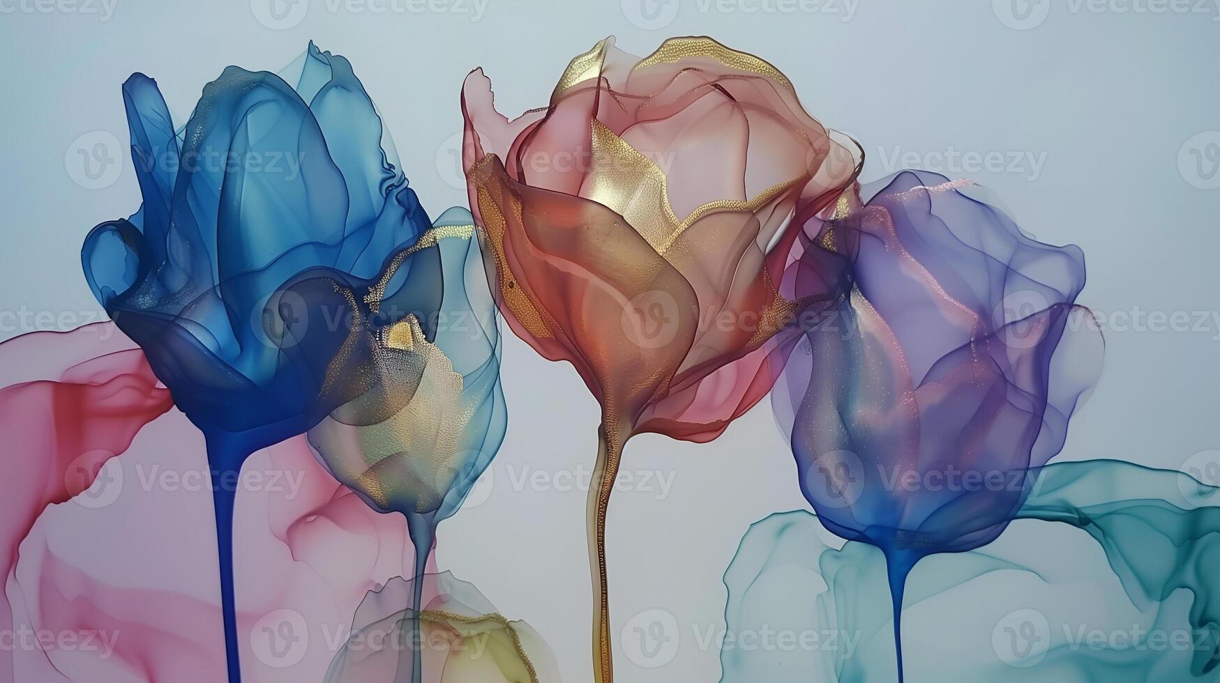 Colorful marble ink roses displayed against a soft background capturing elegance in floral art photo