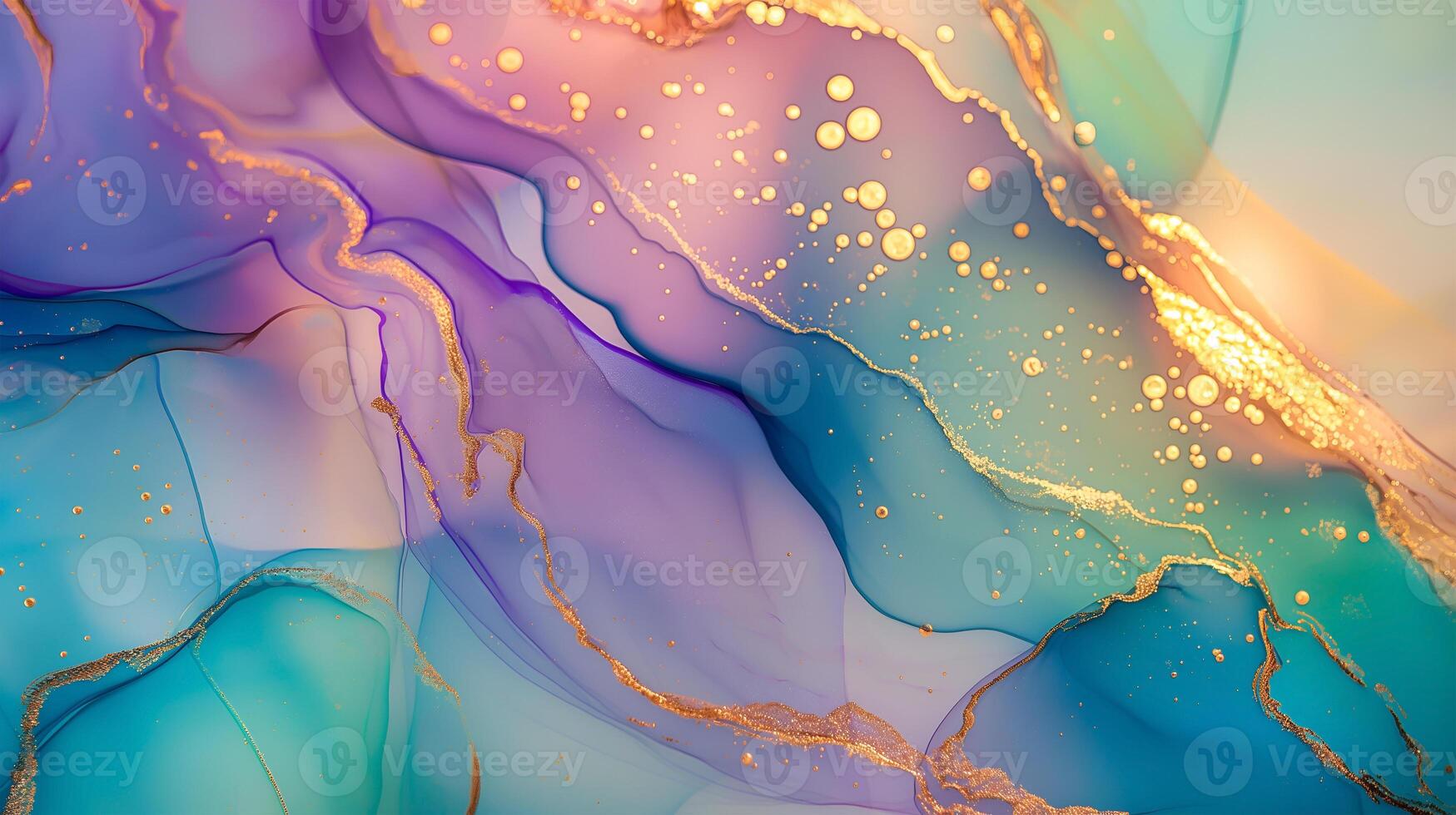 Colorful abstract marble ink artwork with vibrant swirls and gold accents photo