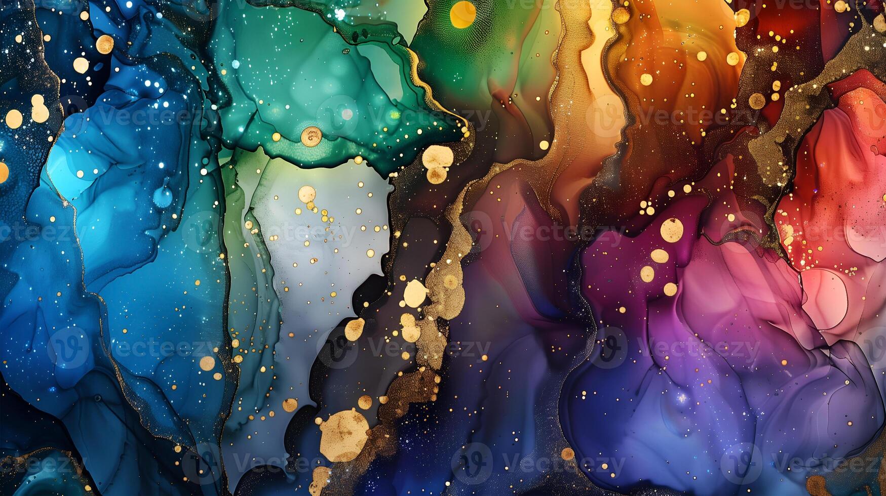 Vibrant marble ink artwork featuring flowing hues and golden accents in a stunning abstract design photo