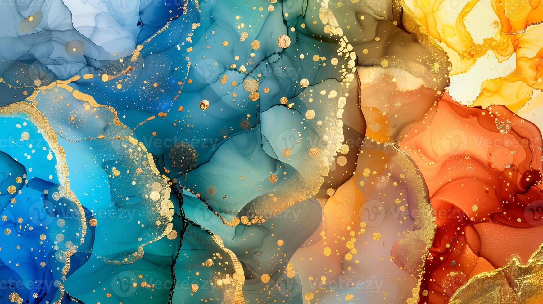 Colorful marble ink background featuring vibrant swirls and gold accents in an abstract design photo