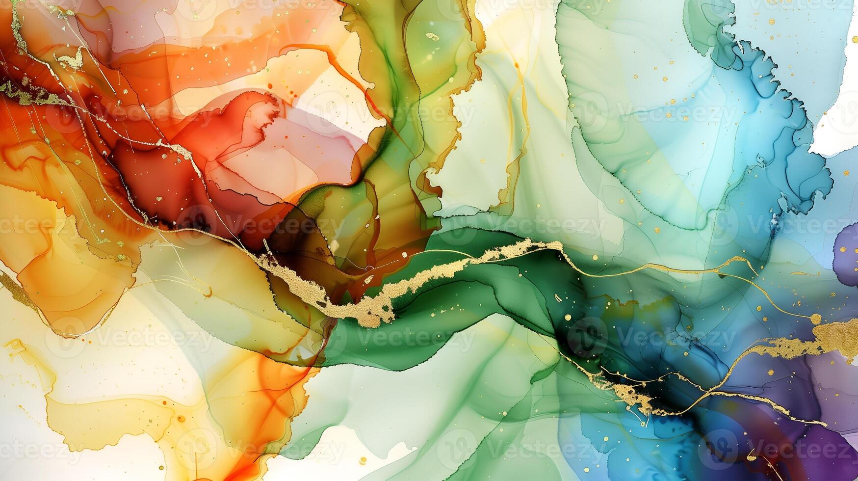 Colorful marble ink background with fluid patterns and golden accents in abstract design photo