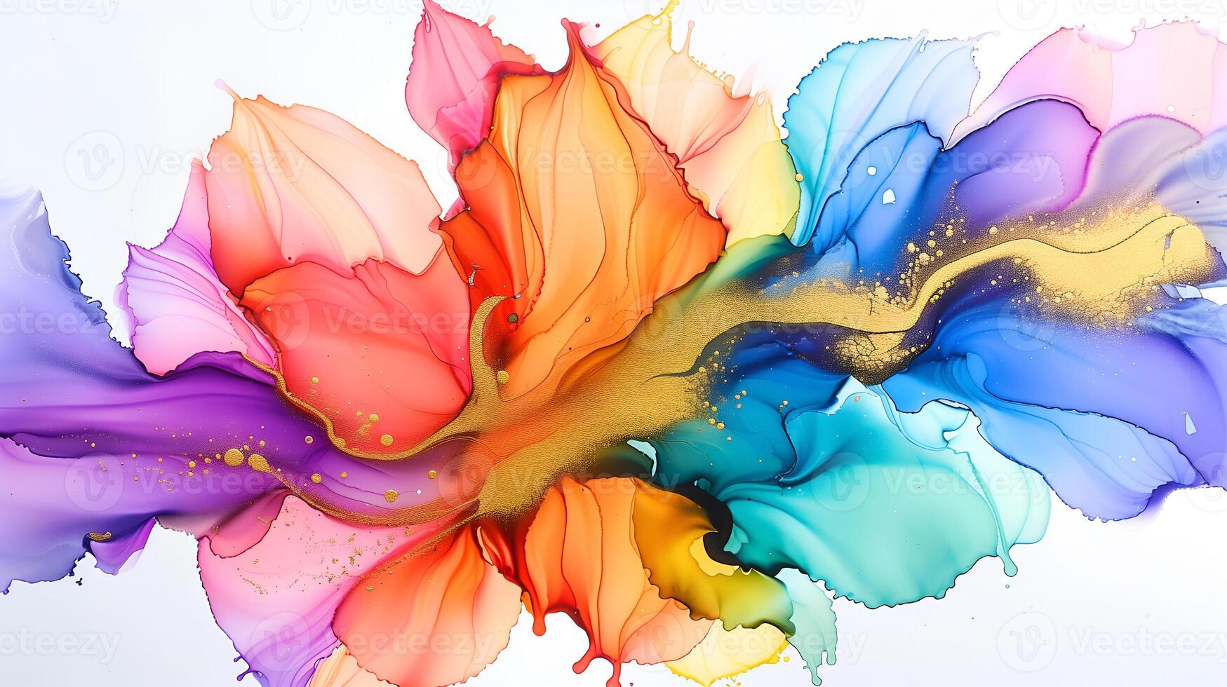 Vibrant abstract marble ink art with colorful swirls and golden accents in an artistic composition photo