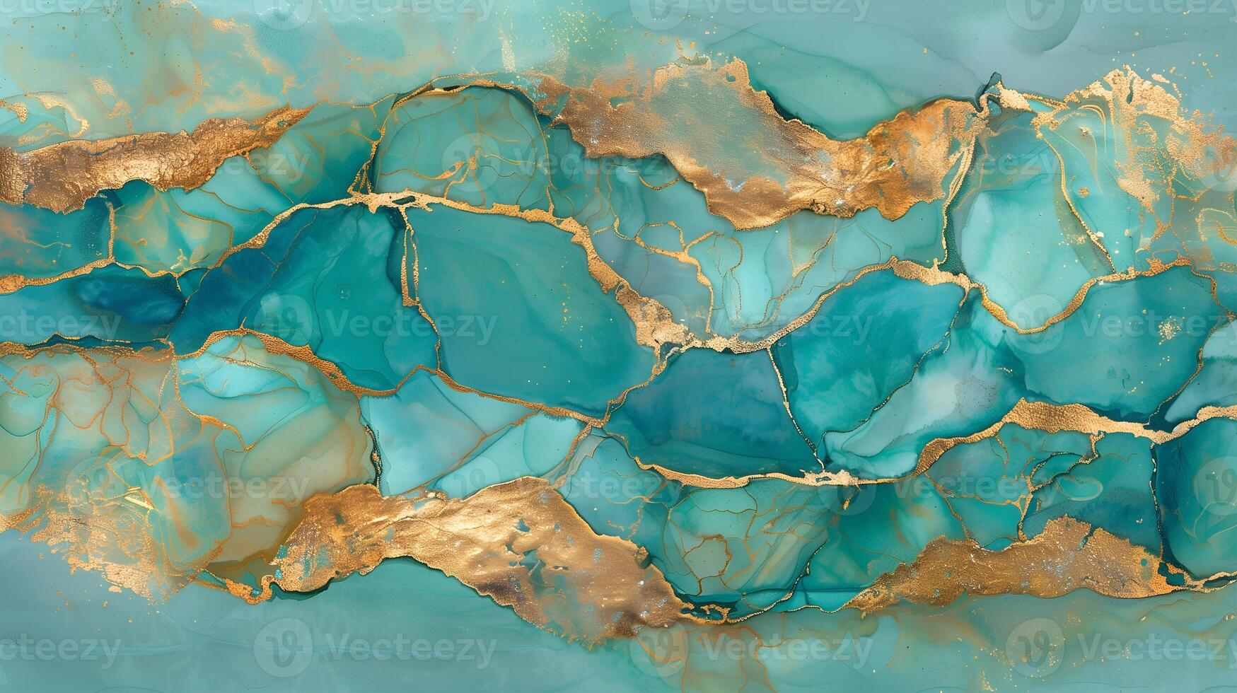 Aqua and gold marble ink background with fluid patterns and intricate details photo