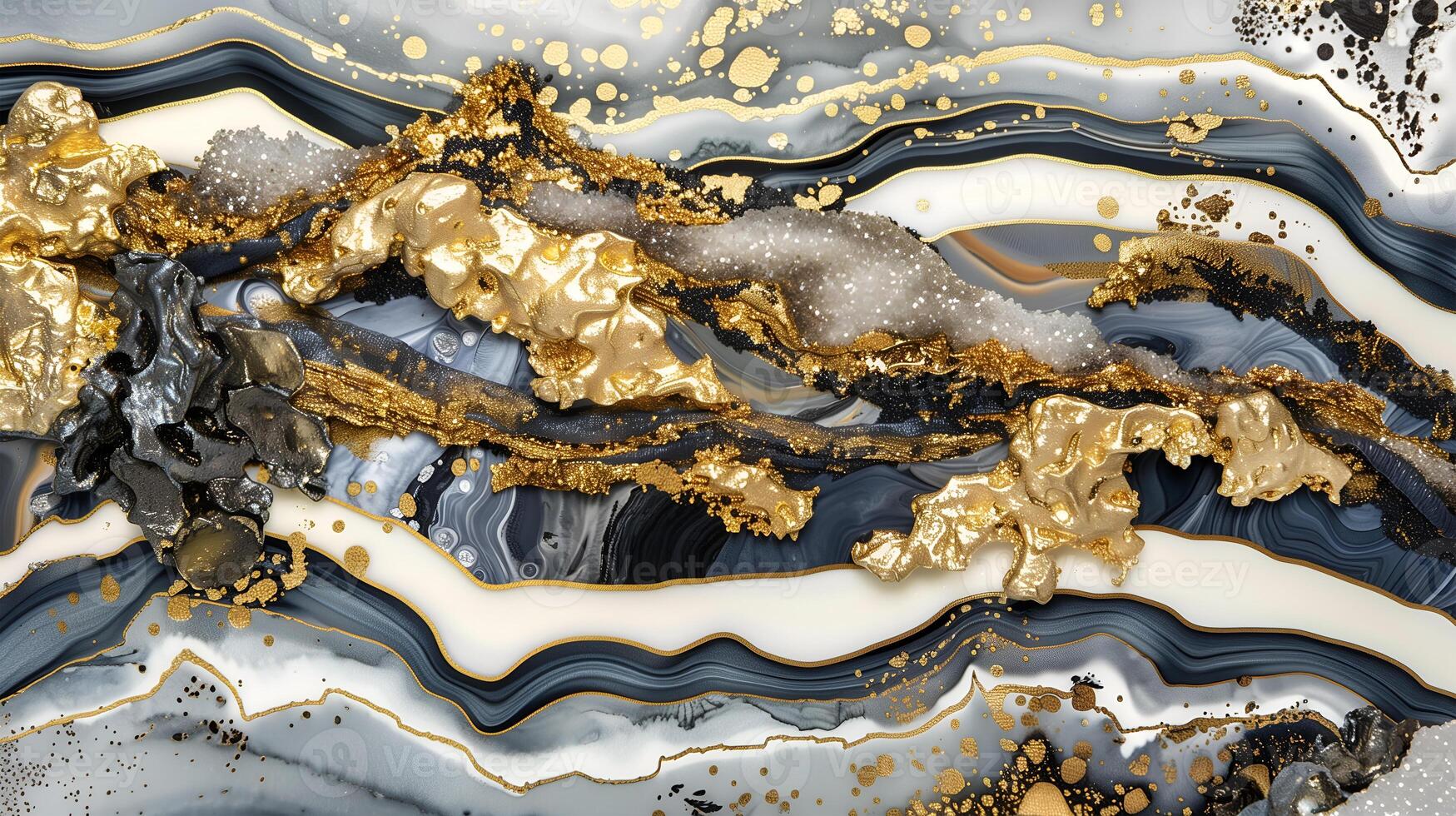 Elegant marble ink background featuring golden accents and swirling patterns photo