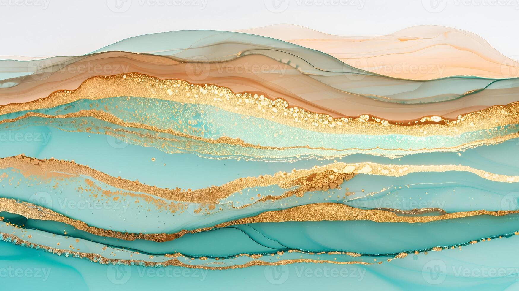 Elegant marble ink background featuring flowing turquoise and gold tones in an abstract design photo