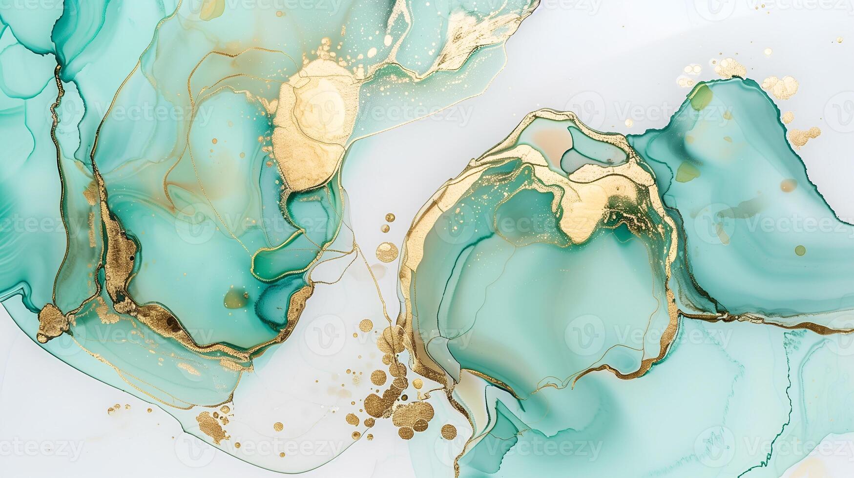 Elegant marble ink background with teal and gold accents creating a soothing artistic composition photo