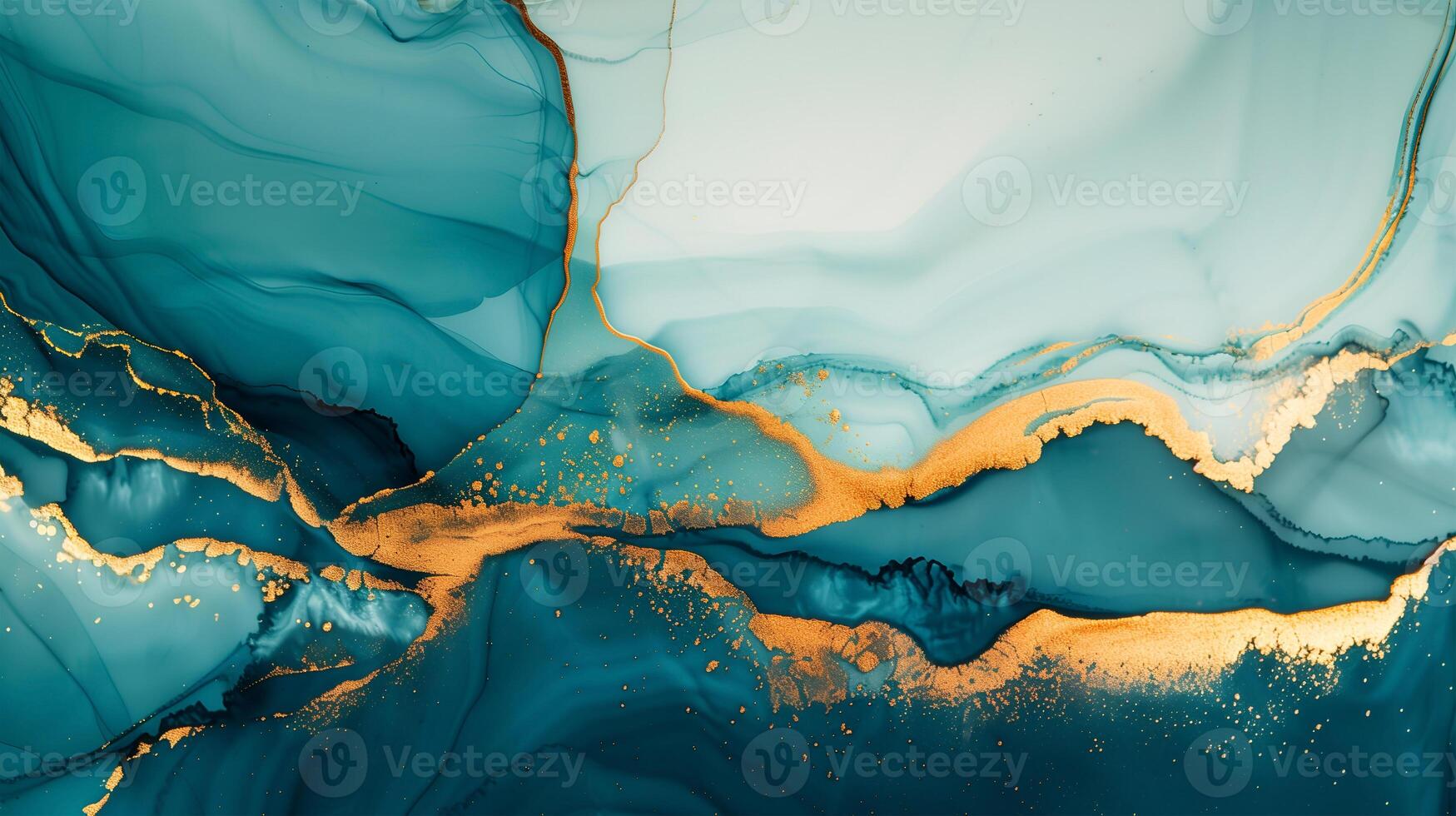 Elegant blue and gold marble ink background with fluid design for creative projects photo